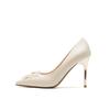 [Esgotado, Sem Reposição] Sapatos de Salto Alto com Strass Acetinado 9888A-075, Elegantes Sapatos de Casamento, Banquete de Casamento, Sapatos Femininos para o Trajeto ao Trabalho
