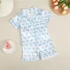 Conjunto de Pijama de Verano para Niñas Estampado de Moños Ropa de Casa para Niñas Conjunto de Dos Piezas Ropa para Niños Camiseta de Manga Corta con Cuello