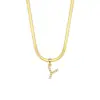 Joyería Popular Transfronteriza Europea y Americana con Colgante de Letra para Mujer Acero Inoxidable Chapado en Oro de 18 Quilates Cadena de Serpiente Plana Collar con Letra de Perla