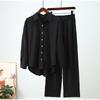 Moda 2025 Otoño e Invierno Nuevo Conjunto Casual de 2 Piezas para Mujer, Camisa Holgada Elástica Arrugada de Manga Larga y Pantalón de Pierna Ancha de Estilo Europeo y Americano