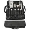 Bolsa Portátil de Tecido Oxford Conjunto de Grelha com Cabo de Aço Inoxidável 410 Ferramentas para Churrasco Garfo Espátula Pegador Escova de Limpeza Escova para Grelha