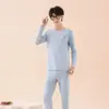 Conjunto de Ropa Interior Térmica de Algodón para Otoño para Hombres Estudiantes, Pijama para Hombres Niños Grandes, Pantalones de Punto de Tejido de Punto de Algodón Lycra