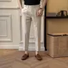Pantalones Seersucker Nápoles para Hombre Ajustados Casuales de Verano Estilo Británico Elegantes Pantalones de Traje
