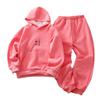 Traje para niños 2024 primavera nuevo estilo coreano niños y niñas cuerda de color color sólido sudadera con capucha casual conjunto de dos piezas