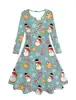 Comércio Exterior Transfronteiriço Europeu e Americano Natal 3D Impressão Digital Desenho Animado Fofo Boneco de Neve Pequeno Vestido Casual de Manga Longa para Meninas