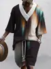 2024 Nuevo Traje Casual Europeo y Americano de Moda en Amazon con Estampado, Oversize, de Punto, Manga Corta y Shorts para Hombre