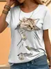 2024 Nuevo para Mujer Manga Corta Exportación Europea y Americana Spot Aliexpress Ebay Amazon Estación Independiente Tops de Gato