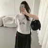 Camiseta Feminina de Manga Curta com Estampa Estilo Coreano, Gola Redonda, Estampa de Cachorro, Nova Coleção Verão 2026, Estilo Casual Gentil, Camiseta Soltinha