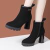 Botines Versátiles de Cuero Genuino 2025 Otoño e Invierno Nuevos Blancos Tacones Altos Tacones Gruesos Suela Gruesa Plataforma Impermeable Punta Redonda Botas para Mujer