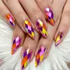 Metal Galvanizado Iridescente Brilhante em Forma de Rombo Multifacetado Estéreo 3D Unhas Postiças 24 Peças Estilo Europeu e Americano Formato Amêndoa