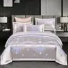 Conjunto de Luxo de Algodão Jacquard Cetim Estilo Europeu Quatro Peças, Conjunto de Cama de Casamento Bordado de Algodão Puro, Venda por Atacado do Fabricante