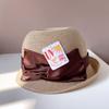 Chapéu de pescador francês Hepburn Wind-up Edge, chapéu de palha com protetor solar de verão feminino, chapéu de cetim com laço escalonado, chapéu de proteção solar moderno