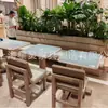 Tienda de Té de Leche para Snacks Combinación de Mesa y Silla de Madera Maciza Cabina de Casa de Té Sofá Mesa y Silla de Pared para Restaurante Cabina Silla de Cafetería
