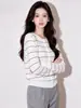 Elegante cárdigan de punto a rayas para mujer, moda popular de otoño, prenda exterior chic coreana de principios de otoño