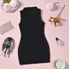 12181 Ropa europea y americana transfronteriza para mujer TEMU artículo más vendido vestido ajustado sin mangas de alta elasticidad con intrincados diamantes de imitación y cuello alto bodycon