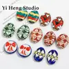 Cuentas Redondas Planas de Cerámica Pintadas a Mano para Aceituna, Cuentas Sueltas con Agujeros, Materiales Hechos a Mano para DIY, Accesorios para Pulseras, Collares, Aretes, Joyería