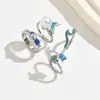 Anel Estilo Oceano Azul Cauda de Peixe de Verão, Moda Europeia e Americana Versátil Fresco Esmalte Pingado Cravejado com Diamantes Golfinho Anel Aberto