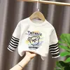 Top estampado de dos piezas falso para niño, camiseta de manga larga 100% algodón para bebé niño, ropa de otoño para niño pequeño