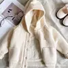 Sudadera con capucha gruesa forrada de forro polar estilo coreano para niñas, cárdigan de punto para niños, cárdigan para niños y bebés, ropa exterior para bebés