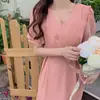 /Vestido Francés de Talla Grande con Escote en V Reductor de Edad para Mujer, Nuevo Diseño de Verano con Cintura Ceñida y Efecto Adelgazante, Vestido Largo