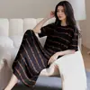 Camisola feminina de algodão puro de manga curta doce casual listrada desenho animado fofa de manga curta moderna homewear 100% algodão pode ser usada fora