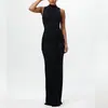 Vestido de Moda Feminina Europeia e Americana Transfronteiriço Novo Outono 2026, Cor Sólida Elegante, Gola Redonda, Sem Mangas, Cintura Marcada, Cinto na Cintura, Caimento Justo, Vestido Bodycon