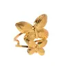 Anillo Abierto de Acero Inoxidable con Flor y Mariposa de Piedra Natural Transfronterizo Bañado en Oro de 18K Resistente al Agua Vintage Joyería de Alta Gama para Mujer