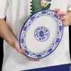 Prato de melamina Kaibaiya azul e branco Porcelana Retangular oval Prato de lanche prato raso comercial