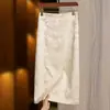 Saia Jacquard Cintura Alta Estilo Chinês 2025 Primavera Inicial Nova Vintage Estilo Chinês Emagrecedora Versátil Fenda Lateral na Cintura