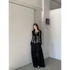 Camiseta Feminina de Manga Longa MR [Ajuste Personalizado], Cinza Outono, Design Ajustado com um Estiloso Visual de Duas Peças
