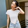 Camiseta Corta Irregular para Mujer de Manga Corta ins de Moda Verano Nuevo Estilo Ajustada Adelgazante Versátil Estilo Occidental Top Corto de Moda