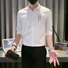 Camisa de Manga Corta para Hombre de Negocios Fresca Bordada Ajustada 2026 Nueva Verano Seda de Hielo Casual Camisa Blanca