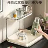 Suporte de Armazenamento para Copos de Água, Suporte de Armazenamento de Luxo Acessível de Alta Qualidade, Bandeja de Drenagem, Porta-Copos de Mesa de Camada Dupla Integrado para Canto de Bancada