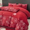 Conjunto de Quatro Peças para Casamento, Colcha Vermelha de Casamento para Recém-Casados, Quarto de Casamento, Dote da Noiva, Roupa de Cama, Luxo Leve