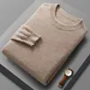 Nuevo Suéter de Lana Australiana de Cuello Redondo para Hombre de Primavera y Otoño Top Casual Camiseta Base de Color Sólido Suéter de Punto Versátil para Hombre