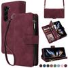 Funda de cuero para Samsung Z Fold 6 Z Flip5, plegable, estilo retro, con cremallera esmerilada, tipo cartera, bandolera