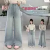Jeans de Mezclilla para Niñas, Nuevos 2026 Primavera y Otoño Versátiles Casuales Rectos de Pierna Ancha