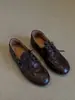 Zapatos Planos de Cuero Genuino Estilo Francés 2026 Primavera y Otoño Nuevos Retro Punta Redonda Versátiles con Cordones Zapatos de Moda para Mujer