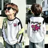 Camiseta de manga comprida para meninos, estilo primavera e outono, com mangas raglan, gola redonda, algodão puro, top básico versátil, camiseta moderna