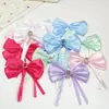 Fita longa de cetim brilhante acessório de laço com strass clip de cabelo DIY elástico de cabelo decoração de caixa de presente para roupas infantis produto semiacabado
