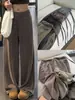 Pantalones grises-marrones de pierna ancha estilo americano para mujer, nueva colección otoño 2026, de cintura alta, adelgazantes, de corte holgado, pantalones deportivos casuales, adecuados para figuras petite
