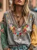 Amazon Transfronterizo Top Casual Retro Bohemio de Mujer Europeo y Americano Estilo Étnico Mangas Largas