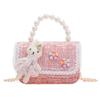 Bolsa Infantil Moda Estilo Chanel Bolsa de Corrente Princesa Bolsa de Mão com Pérolas Tendência Infantil Boneca Fofa Bolsa Quadrada Pequena de Ombro