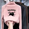 Camiseta interior de forro polar con cuello alto medio para niñas, nuevo estilo otoño/invierno, camiseta casual de manga larga moderna y versátil, top cálido para bebés