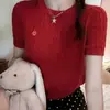 Camiseta feminina de manga curta, novo estilo de verão, slim fit, versátil, top de malha curta amarelo torcido vintage, top estiloso