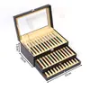 Caja de Almacenamiento de Cuero con Techo Solar a Prueba de Polvo de 36 Ranuras para Plumas para Uso Doméstico, Caja de Colección de Plumas Famosas y Cuentas Dzi, Vitrina para Exhibición de Plumas