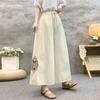 Pantalones anchos nuevos de algodón y lino para mujer, verano, delgados, estilo étnico, culottes bordados, holgados, talla grande, pantalones de lino para mujer