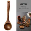 Juego de espátulas de teca para cocinar, espátula de madera de acacia con mango largo, espátula para sartenes antiadherentes, cucharón de sopa de madera, vajilla, utensilios de cocina