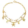 Collar de Capas con Conchas, Caracolas y Estrellas de Mar Transfronterizo Europeo y Americano Gargantilla Estilo Resort Bohemio de Playa Joyería para Mujer
