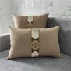 Sofá de lino grueso estilo chino nuevo de madera maciza, almohada lumbar, funda de almohada estilo chino clásico, cojín de cabecera extraíble y lavable